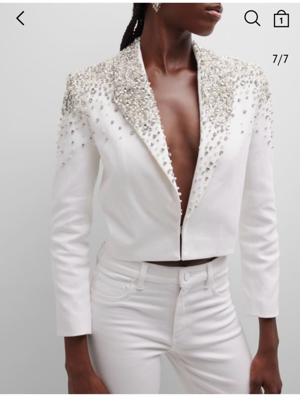 Alice + Olivia White Crystal-Embellished Cropped Blazer